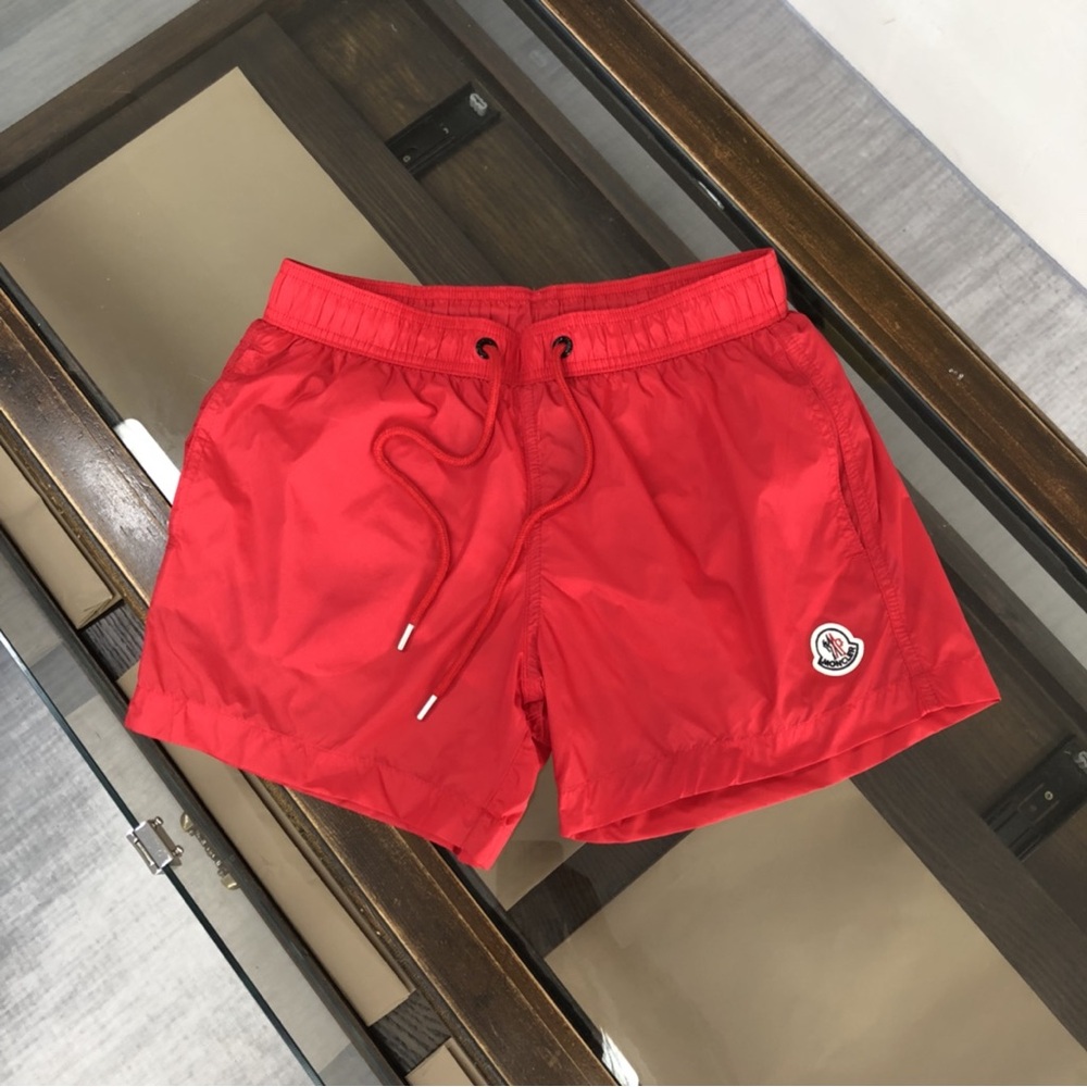 Moncler Red Men's Athletic Swim Shorts with Logo Patch